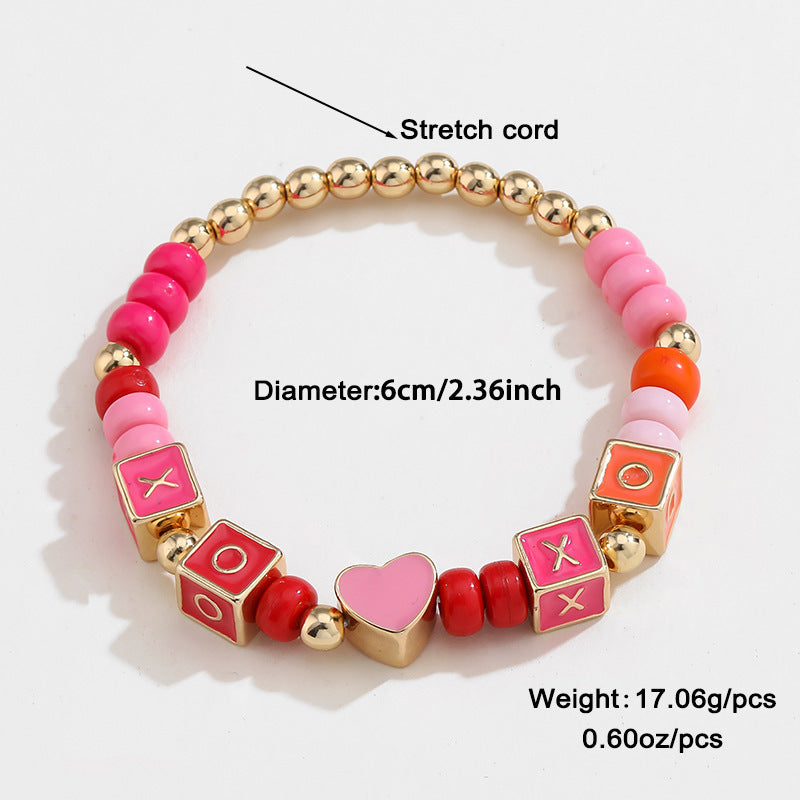 Bunte Perlenkette Original Design Quadratische englische Kombination Armband-Set