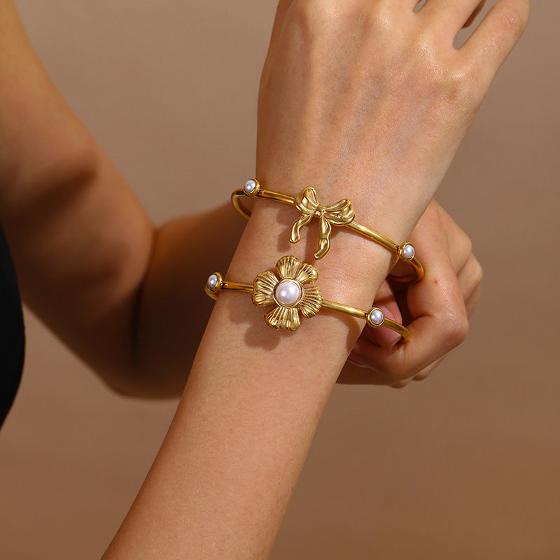 Stylisches Öffnungsarmband Damen Perle Schleife