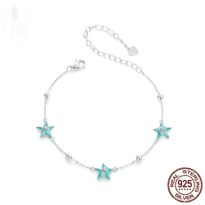Starfish Bracelet S925 Sterling Silver White Gold Plated