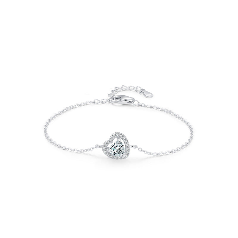 Pulsera Delgada de Plata de Ley 925 con Diamantes Artificiales y Diseño de Amor Romántico para Mujer