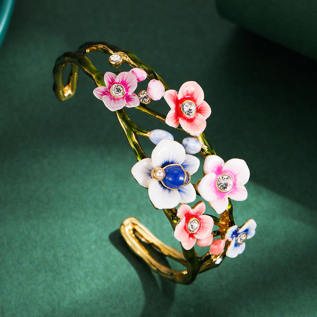 Enamel Glaze Diamond Multi-color Orchid Hollow Bracelet