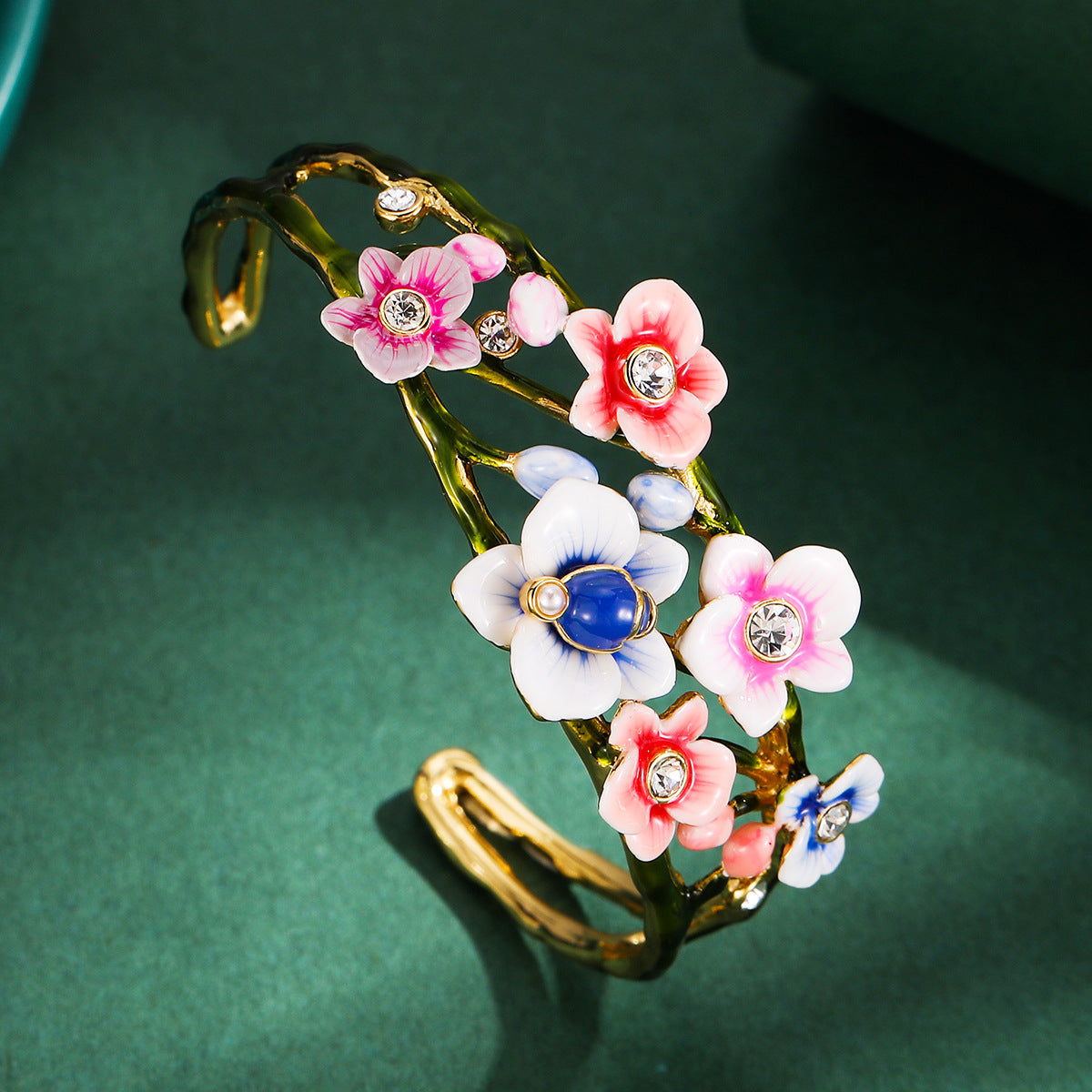 Enamel Glaze Diamond Multi-color Orchid Hollow Bracelet