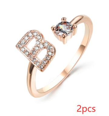 Nuevo Diseño Anillo Ajustable con Letra Inicial 26 Joyería de Moda para Mujeres Joyería Simple y Elegante