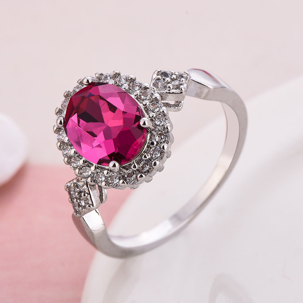 Anillo de joyería de cristal rojo con temperamento a la moda