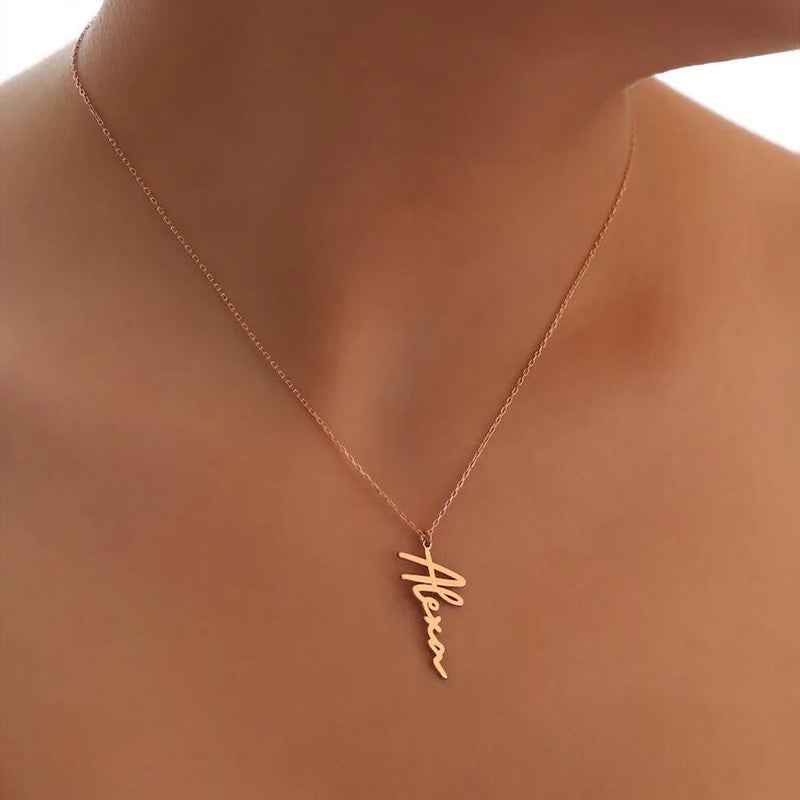 Handmade Vertical Name Signature Letter Necklace