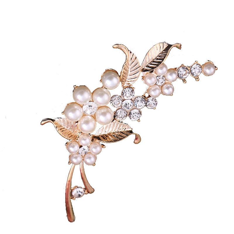 Nueva moda, broche de perlas con incrustaciones de diamantes, flor de bauhinia