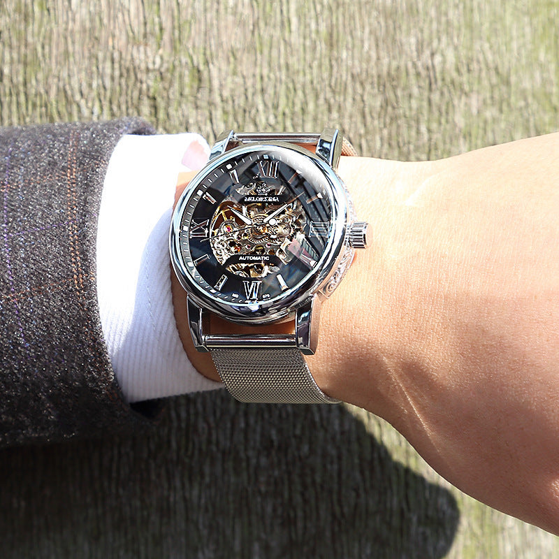 Automatische Mechanische Herrenarmbanduhr mit gewebtem Netzarmband