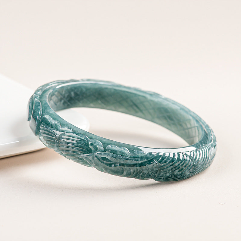 Pulsera tallada tridimensional de Círculo Positivo de Agua Azul de Esmeralda Natural