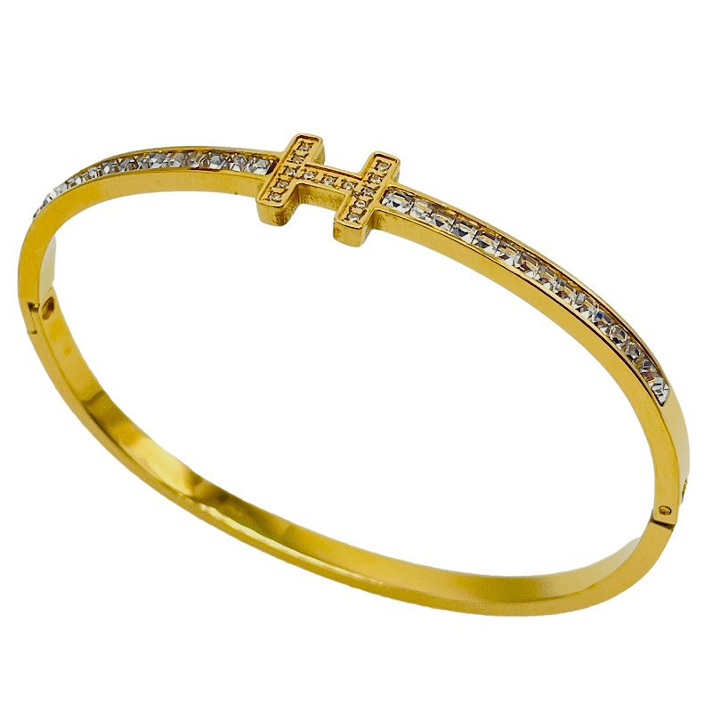 Titanium Steel Bracelet Korean Style Real Gold Plated 18K Gold Diamond Geometric Simple Stainless Steel