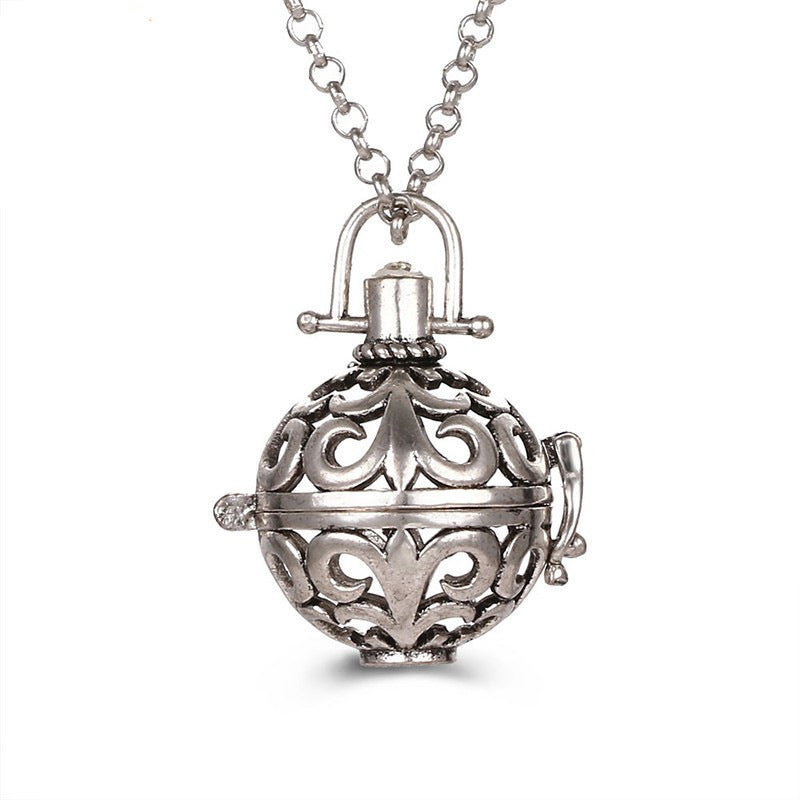 Collar hueco de aromaterapia con jaula de circonita, difusor de aceites esenciales, caja de perfume, accesorios antiguos para ropa tradicional Han