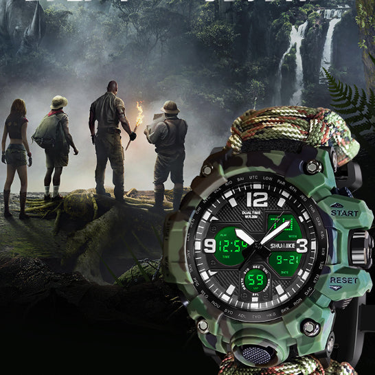 Reloj Electrónico de Doble Pantalla Silbato Encendedor Brújula Termómetro Reloj para Hombre