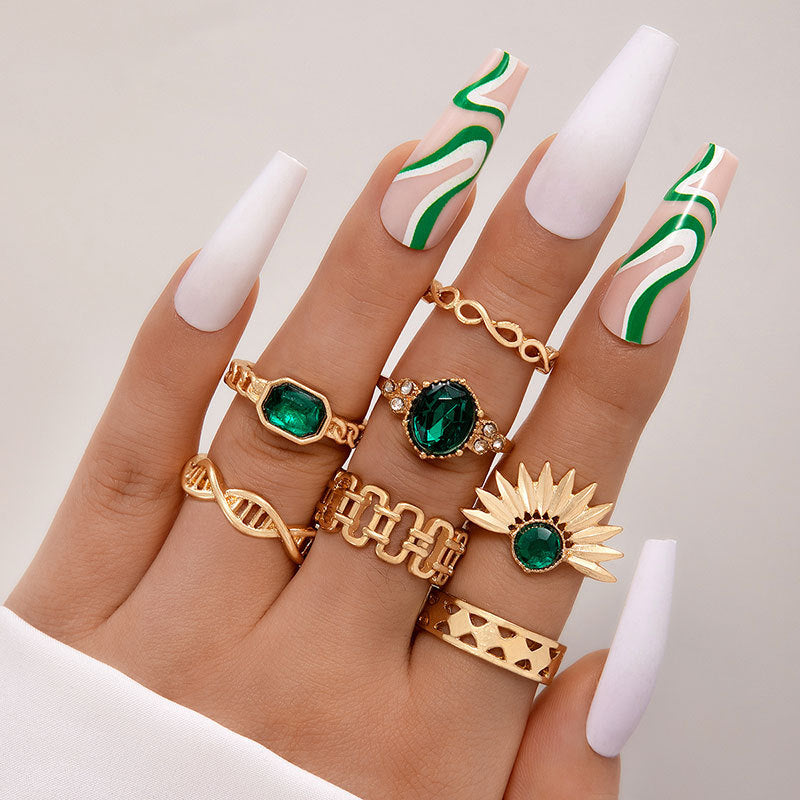 Ring-Set „Metal Emerald Diamond Love Palm“