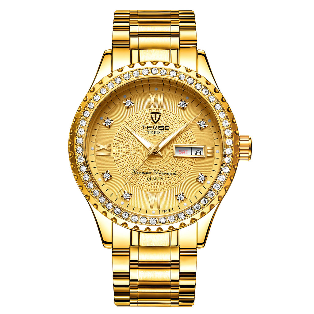 Relojes de pareja de cuarzo, dorados, con diamantes, minimalistas