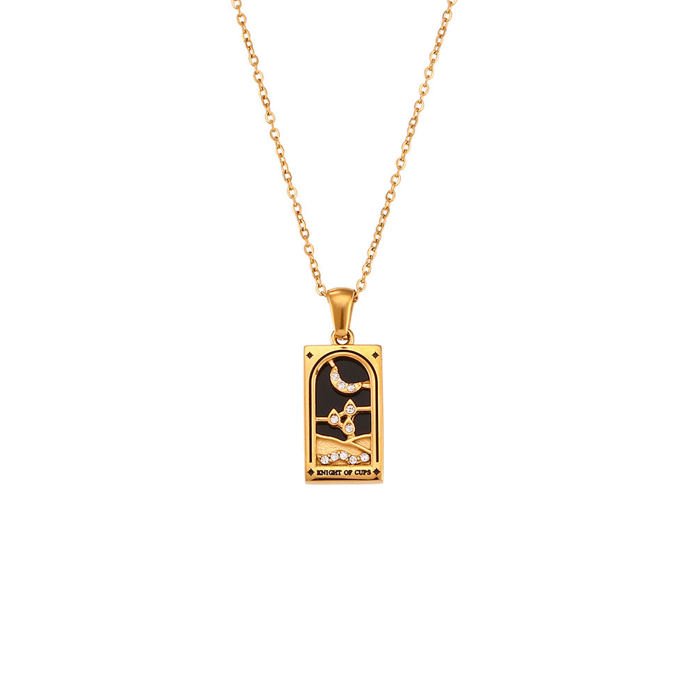 Retro beliebte Anhängerkette aus Edelstahl mit rechteckigem Drip-Zirkon-Tarot-Design