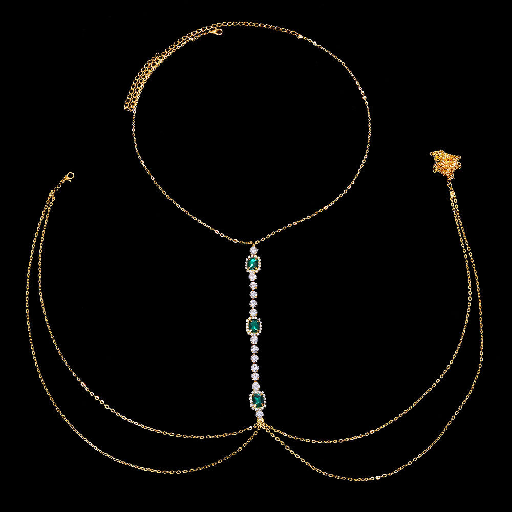 Cadena de pecho con diamantes de imitación de esmeralda de moda