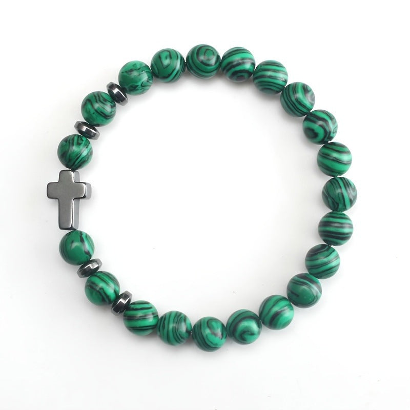 Kreuz-Glauben-Farbe Malachit-Perlenarmband