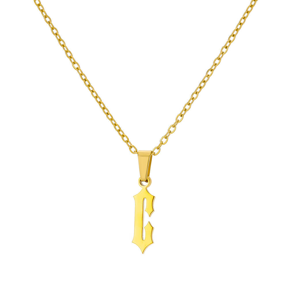 18K Gold Plating Stainless Steel Ancient English Letter Pendant Necklace