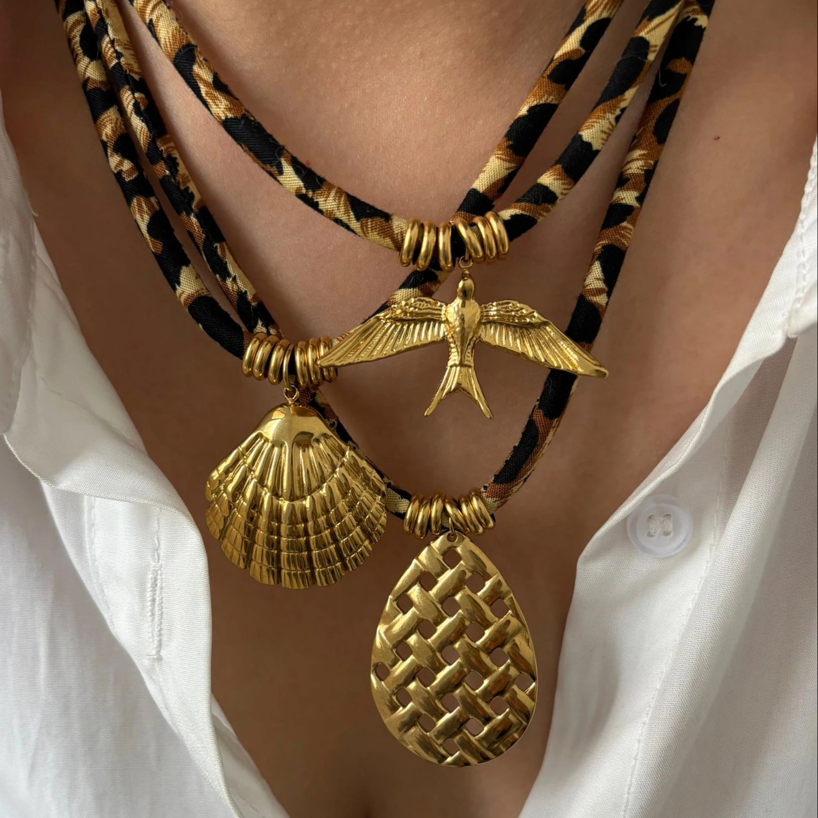 European And American Style Women's Jewelry Niche Geometric Pendant Design Leopard Print Rope Necklace