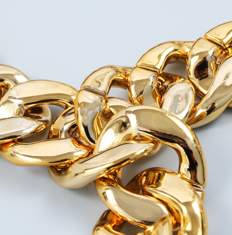 Personalidad Ins Cadena de cintura ancha de cadena gruesa de metal dorado