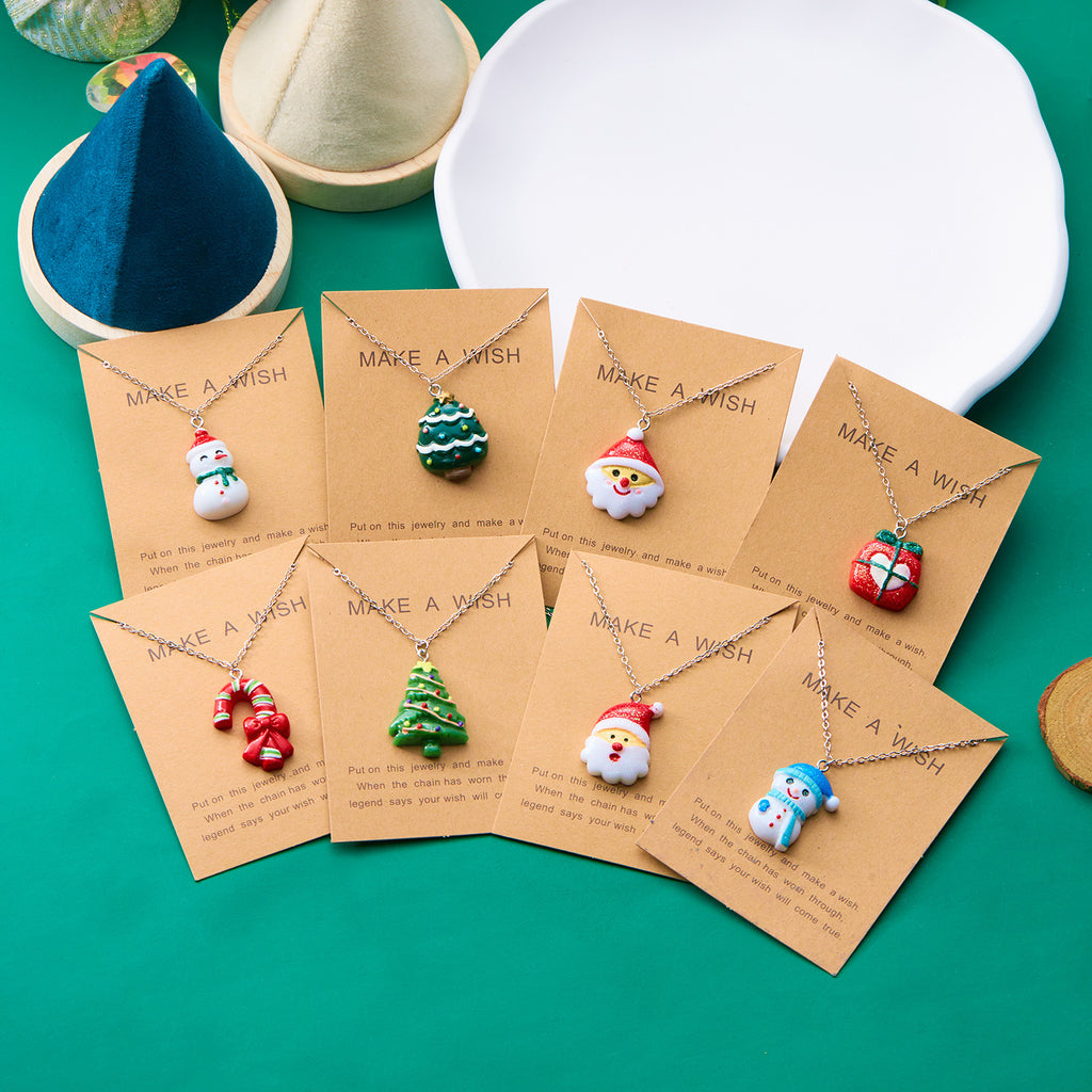Niedliche Cartoon-Harz-Halskette Weihnachten Schneemann Weihnachtsmann-Anhänger Schlüsselbeinkette Für Damen Schmuck