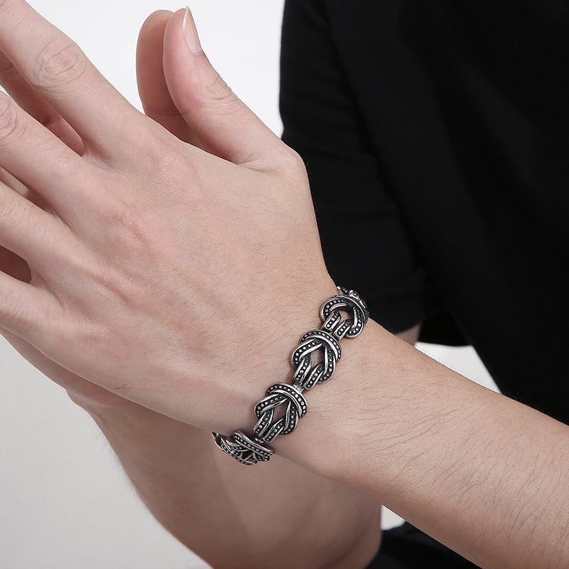Personality Design Trendy Retro Black Titanium Steel Men's Dot Geometric Bracelet