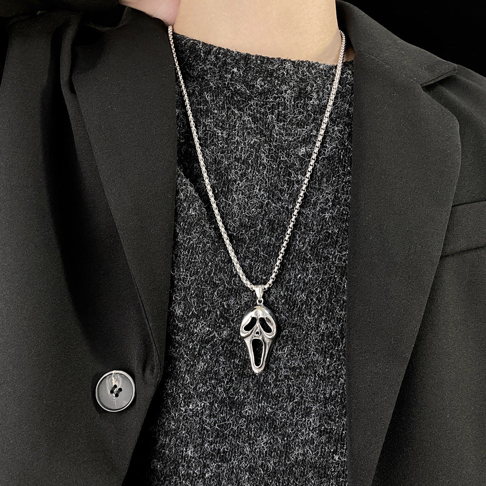 Collar de acero inoxidable con colgante de calavera gritando y personalidad