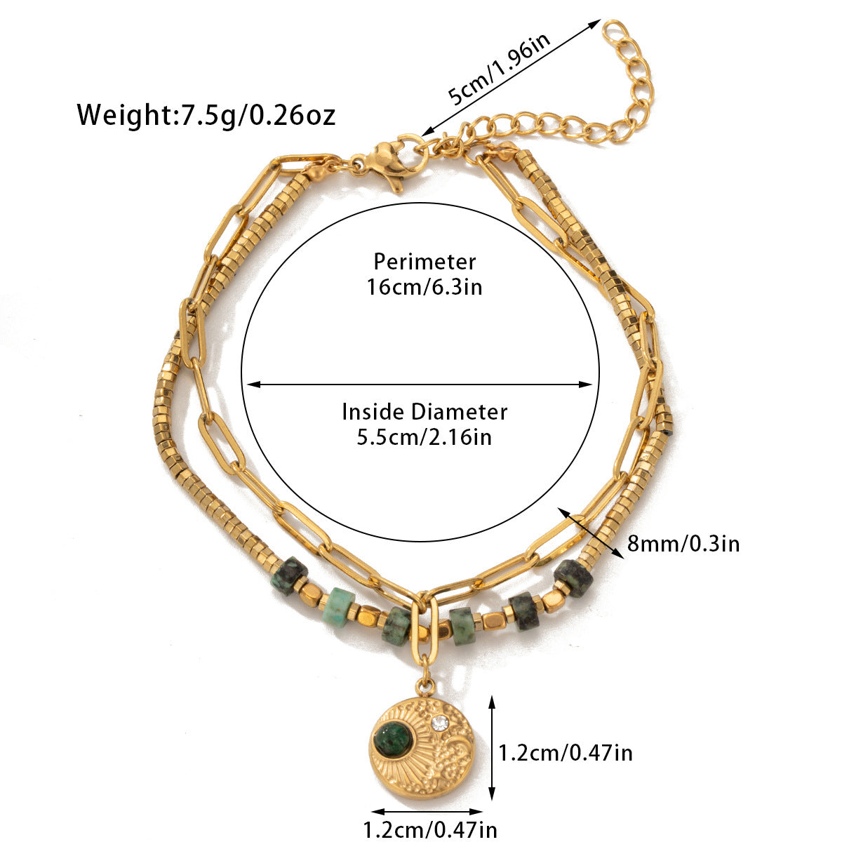 Pulsera bohemia de doble capa con cuentas de piedra natural