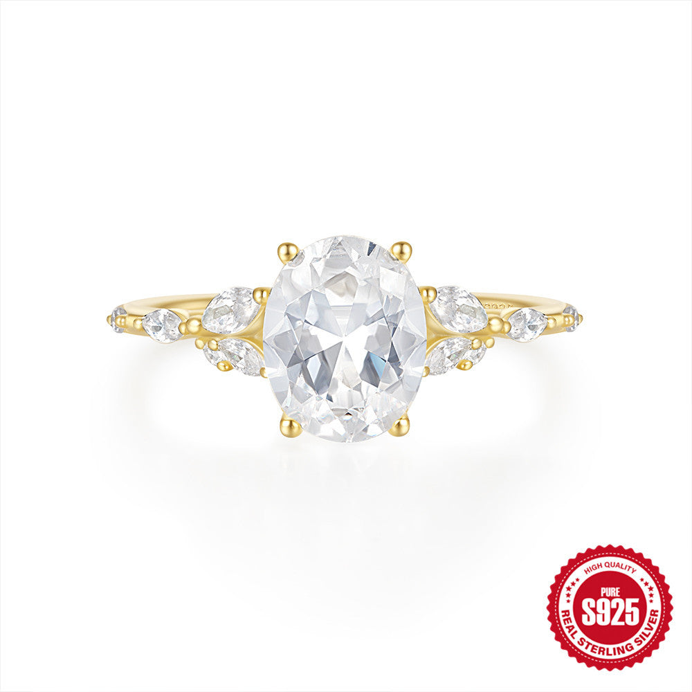 Anillo de Zirconia con Forma de Huevo de Plata Esterlina S925, Anillo de Diamantes Estilo Ins Europeo y Americano