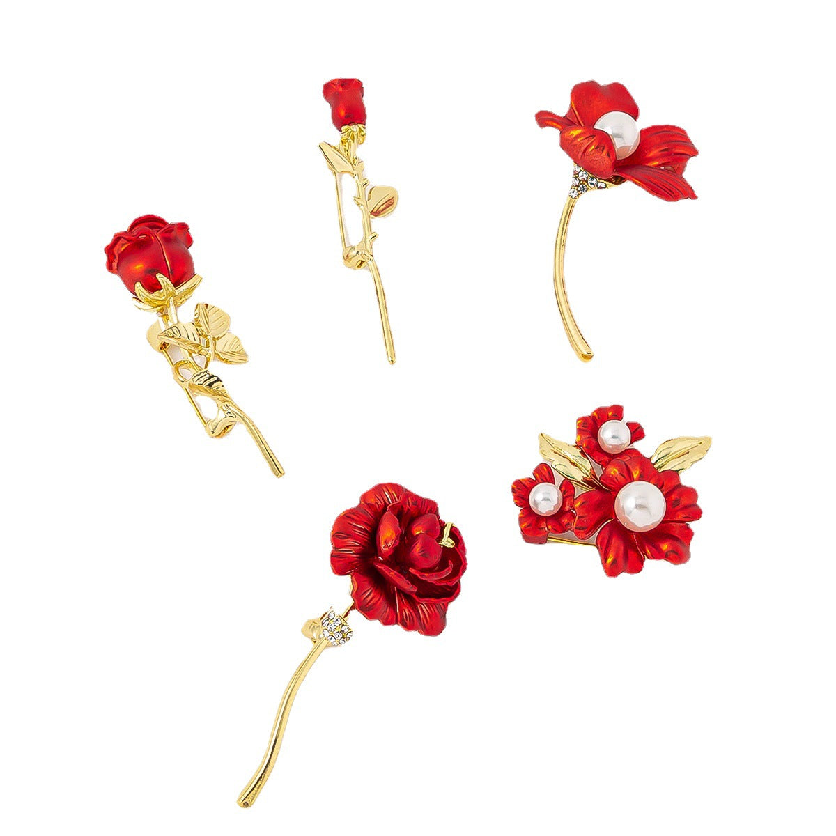 Exquisite Damenbrosche in Form einer roten Rose