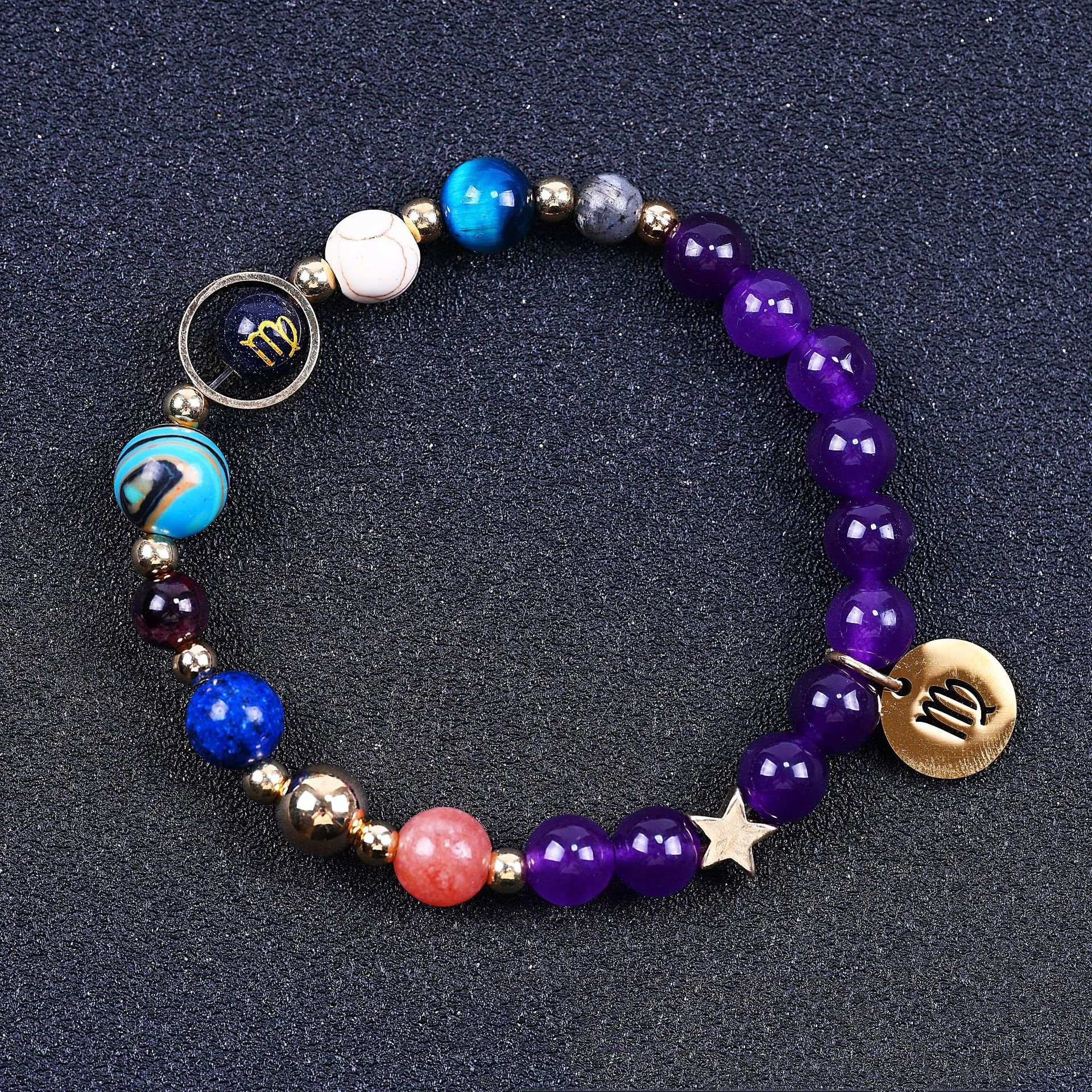 Twelve Constellations Bracelets Amethyst Blue San Constellation Lettering