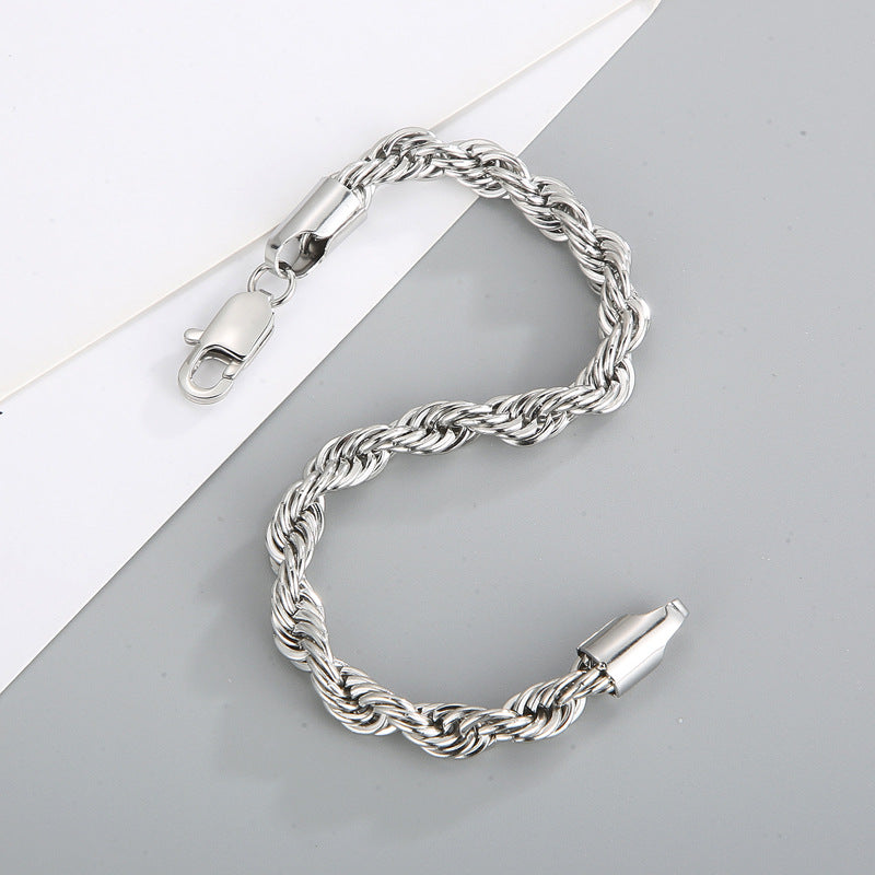 Pulsera de acero inoxidable con cadena trenzada de doble color dorado para hombres y mujeres