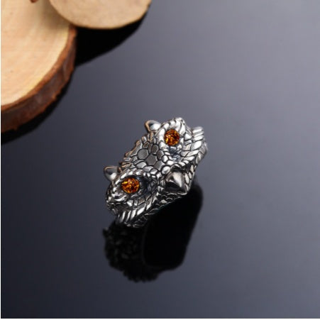 Anillo de búho con ojo de demonio vintage a la moda para mujer, anillo de animales retro, joyería de color plateado