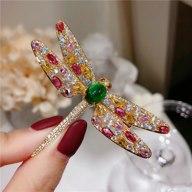 Broche de libélula de circonitas de colores, estilo francés, para suéter