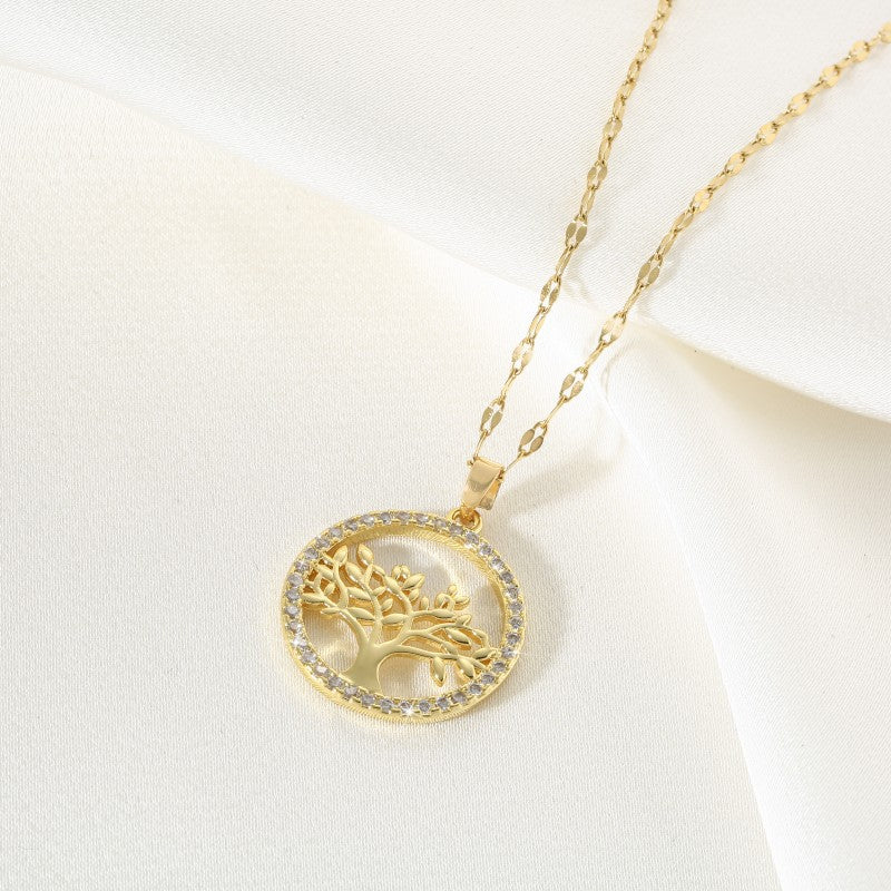 Collar de Árbol de la Suerte con Circón Micro Incrustado en Cobre