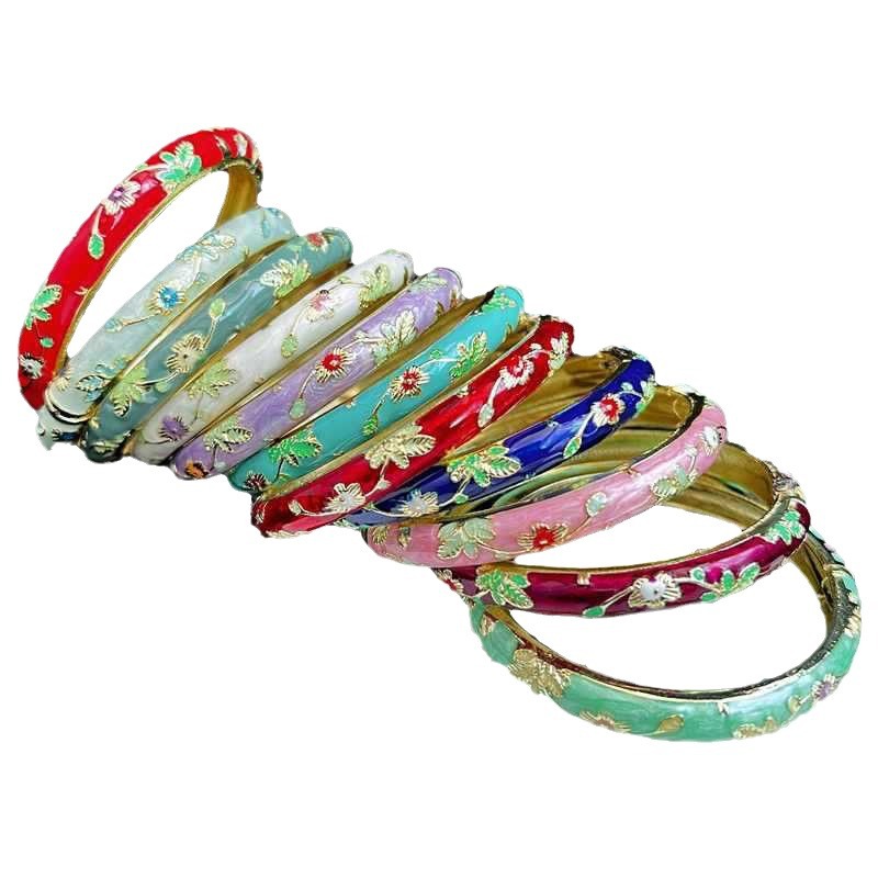 Pulsera de esmalte floral fino de museo