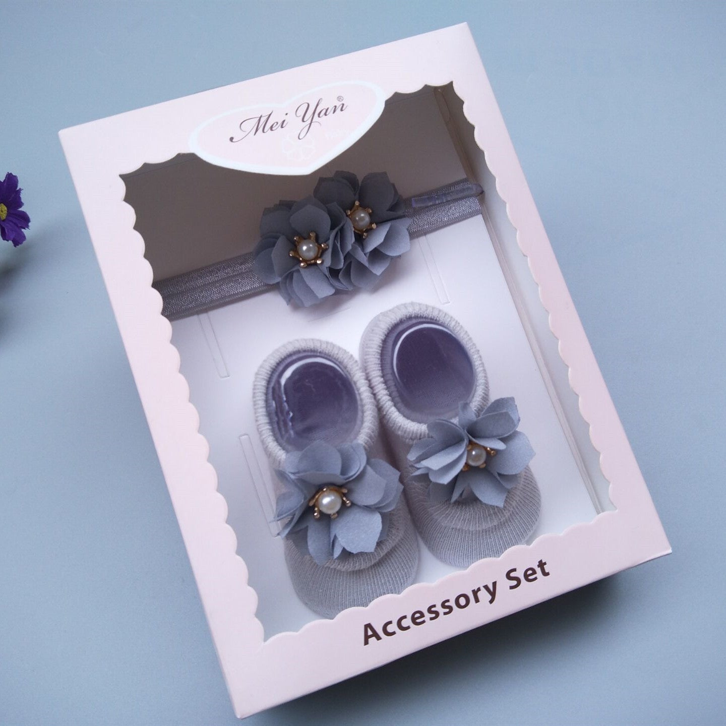 Caja de regalo de calcetines y diadema para bebé niña