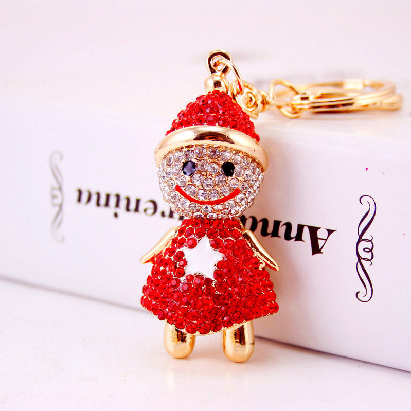 Regalos Artesanales Creativos Lindo Muñeco de Nieve Navideño con Llavero de Diamantes
