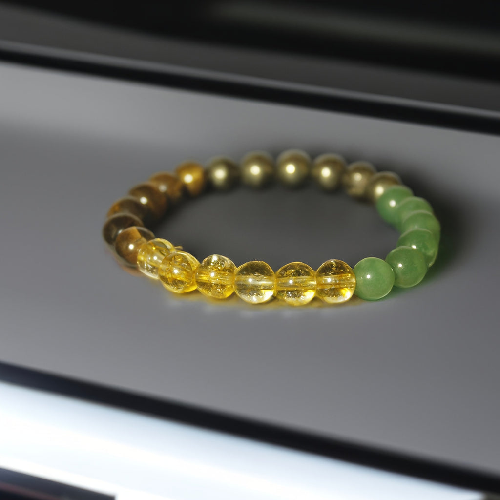 Citrin Herren Armband aus Grünem Dongling-Jaspis und Tigerauge