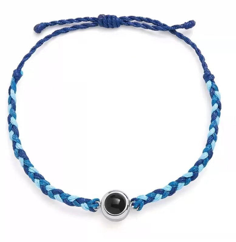 Pulsera redonda de cuerda con cuentas de acero de titanio con proyección de foto de color ajustable