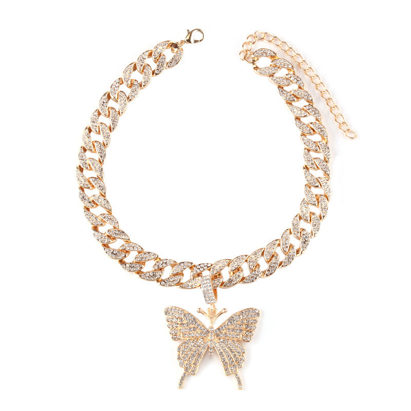 Hip Hop Trend Ins Style Diamant Schmetterling Cuban Daikin Halskette Unisex