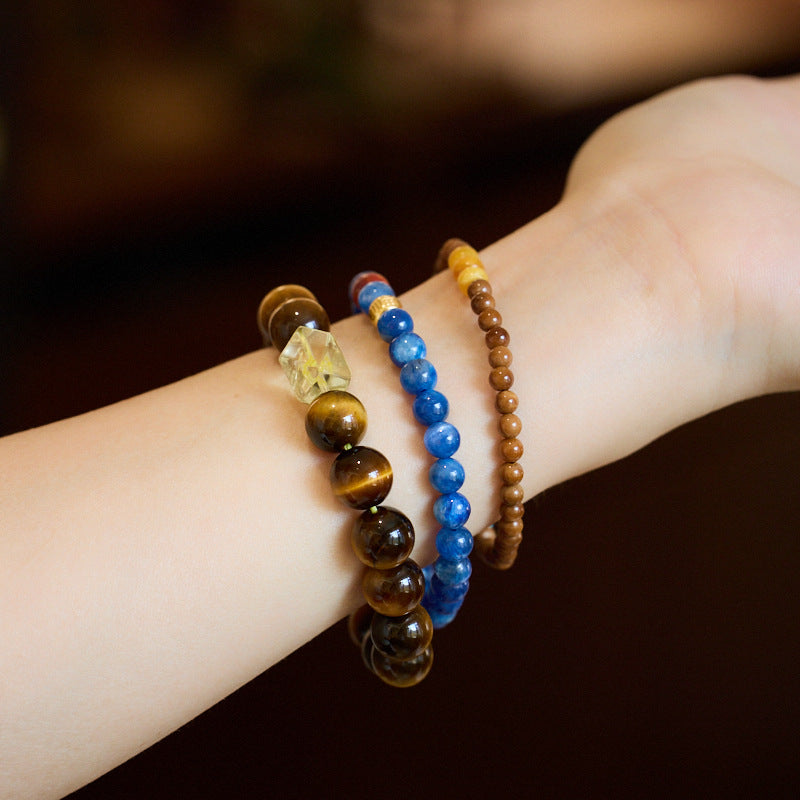 Pulsera de alta calidad con ojo de tigre bodhi natural y cristal azul, estilo nacional para mujer