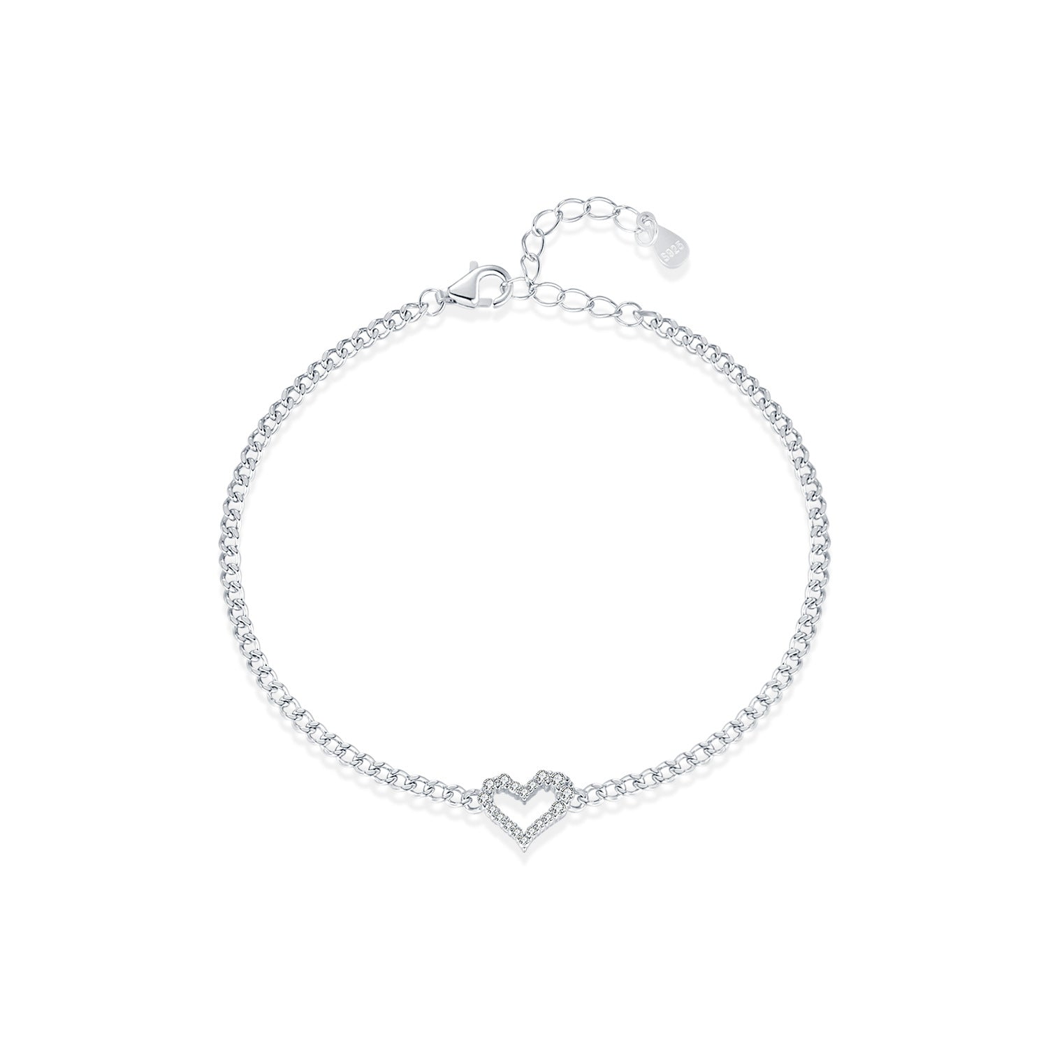 Moissanite S925 Sterling Silver Diamond Irregular Heart Bracelet