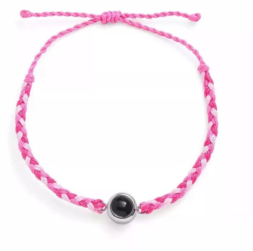 Pulsera redonda de cuerda con cuentas de acero de titanio con proyección de foto de color ajustable