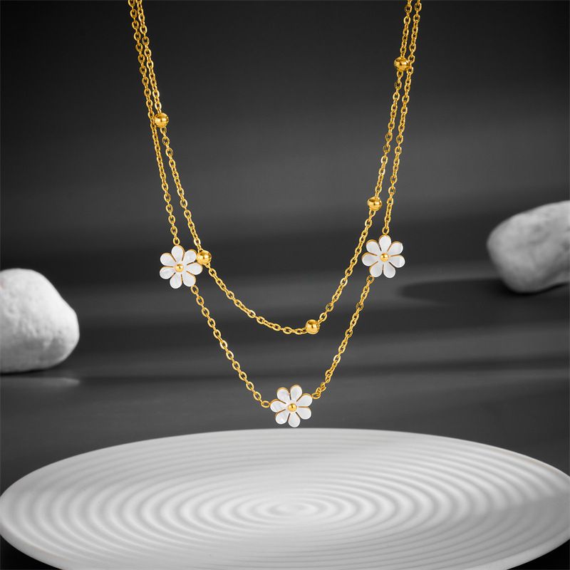 Modeschmuck Edelstahl Blumen Gänseblümchen-Halskette Doppellagige Halskette Ohrringe Schmuckset
