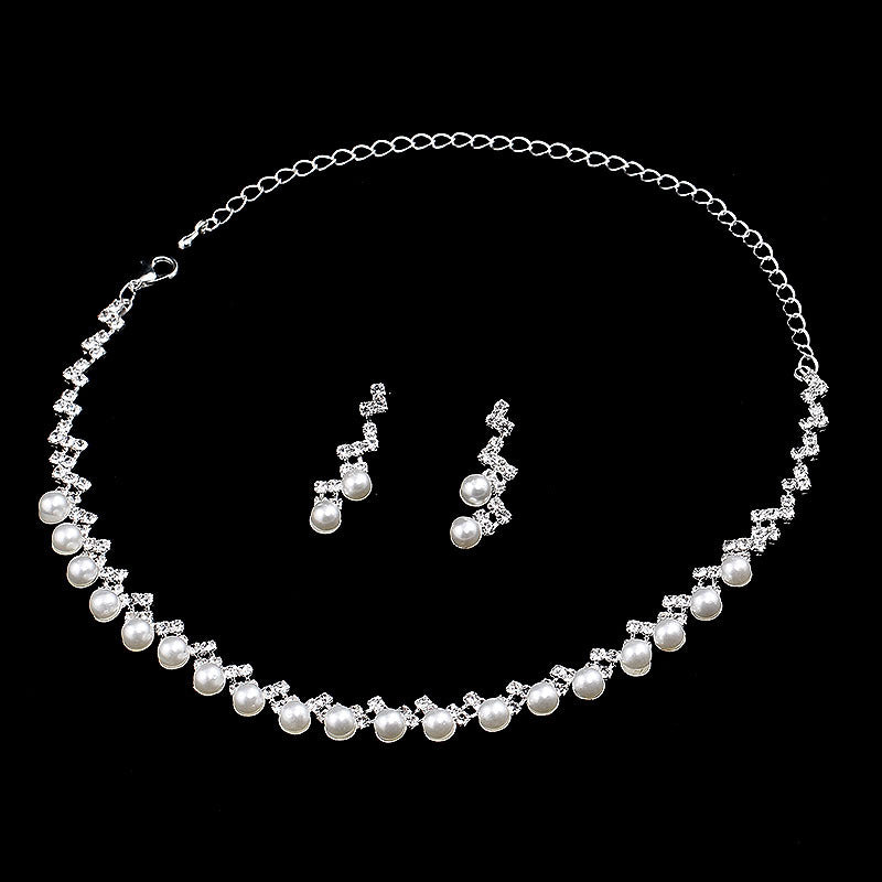 Elegantes Blitz-Strass-Perlen-Halsketten- und Ohrring-Set