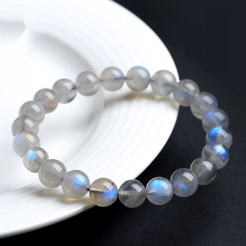 7A Level Natural Gray Moonstone Blue Light Ball Bracelet