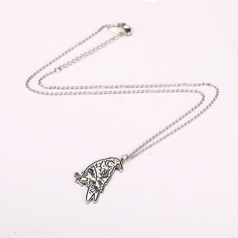 Vintage Viking Celtic Raven Necklace Stainless Steel Moon Pumpkin Crow Pendant Necklaces