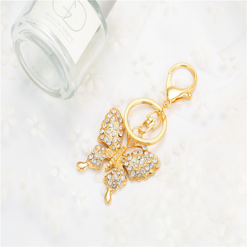 Llavero con colgante de bolso de moda con diamantes