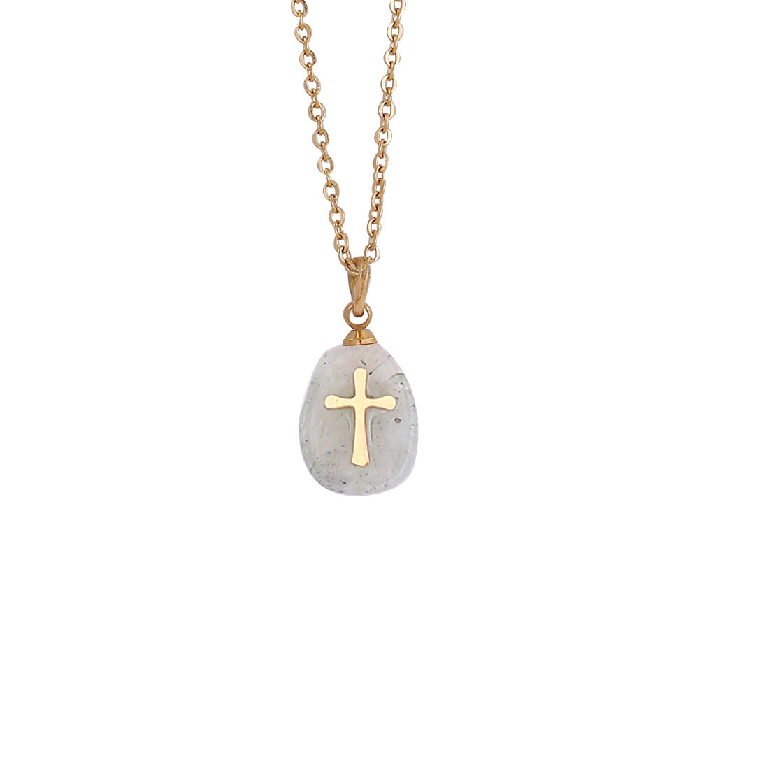 Women's Metal Natural Stone Cross Necklace