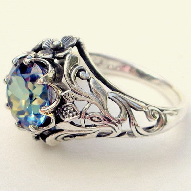 Luxuriöse blaue Kristallringe für Damen, kreativer Blumenring Schmuck